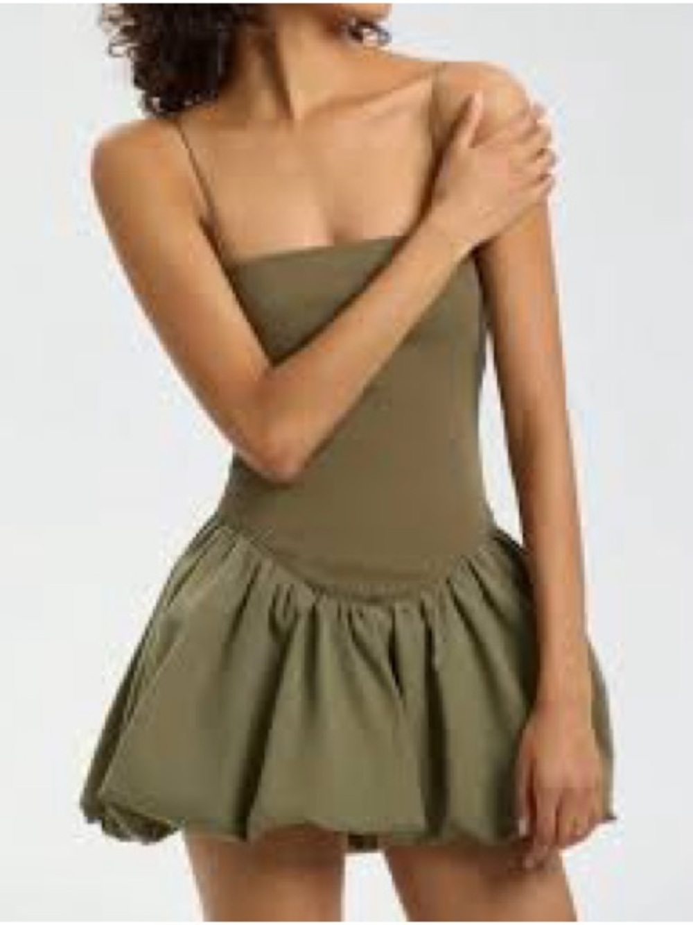 Zara Mixed Rib Poplin Balloon Drop
Waist Dress